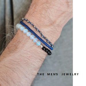 New men's opal stone with black agate and hand woven 3 pieces set bracelets